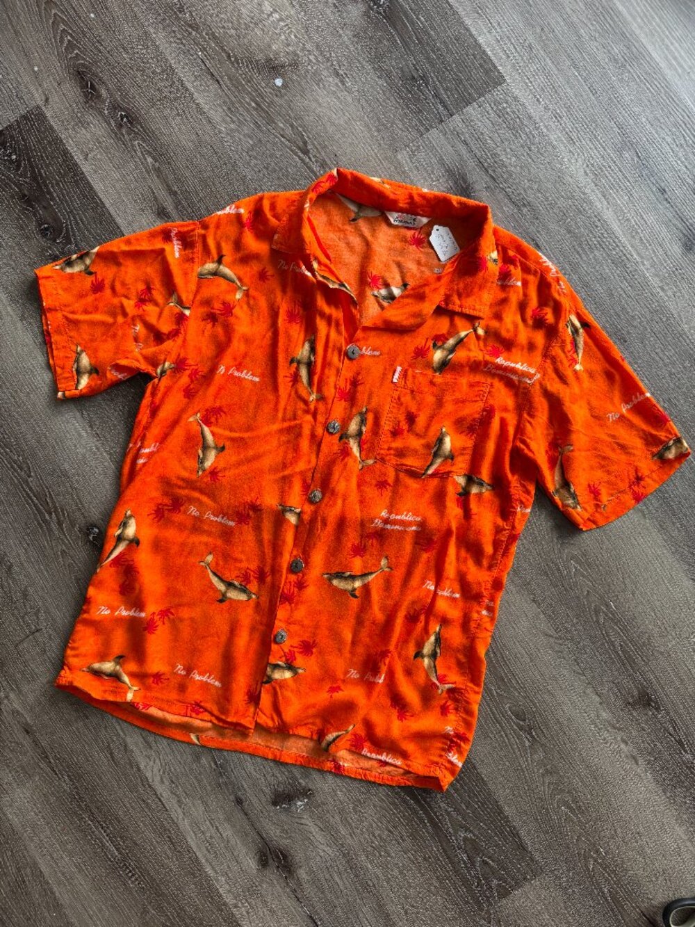 Aramar Vintage 90s Dominican Republic Shirt | Orange Dolphin Novelty Camp Top